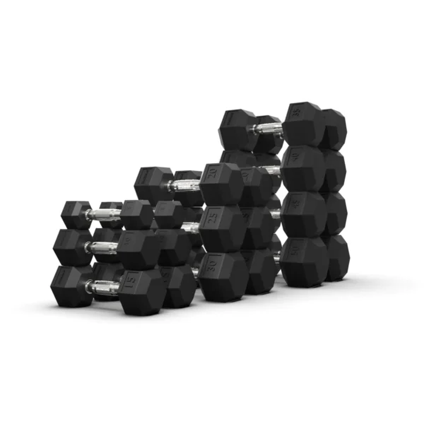 Rubber Hex Dumbbells 1kg to 50 kg 23 Sets.